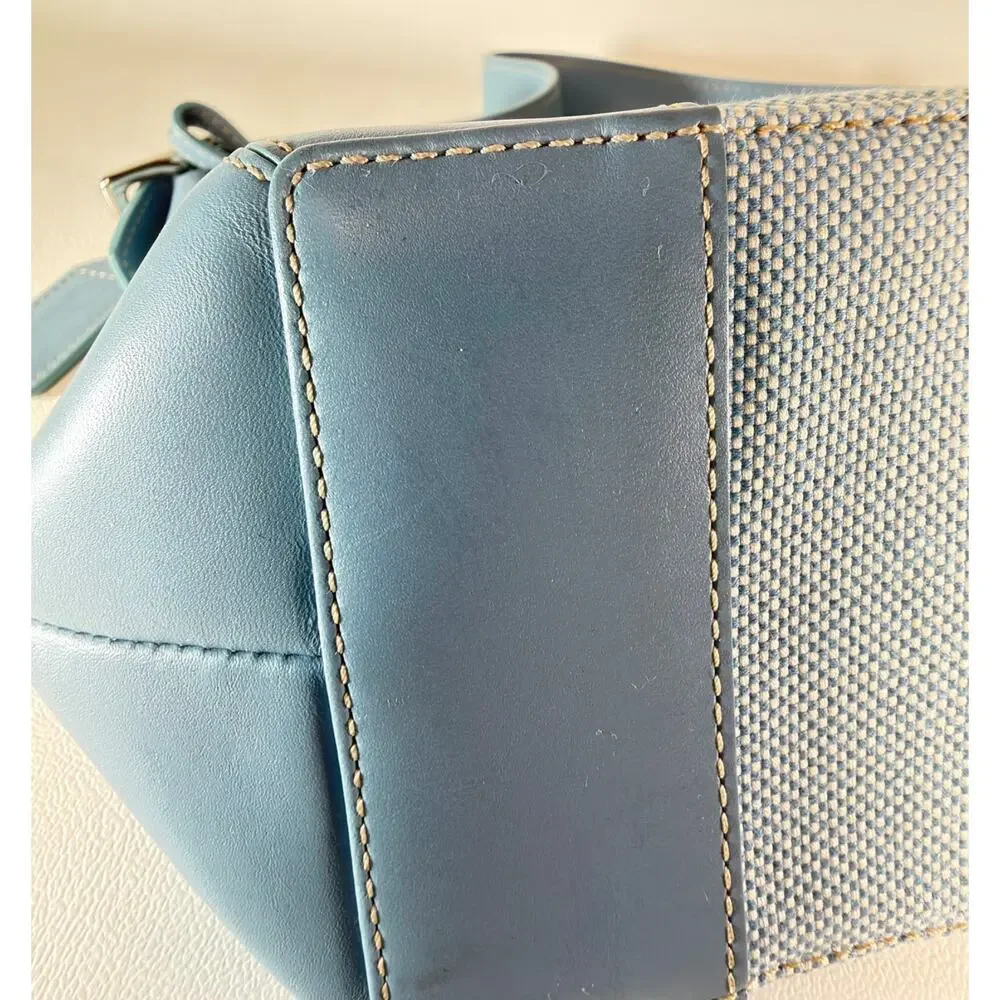 COACH 1839 VINTAGE Light Blue Canvas Leather Demi Hobo Shoulder Bag Purse MINT